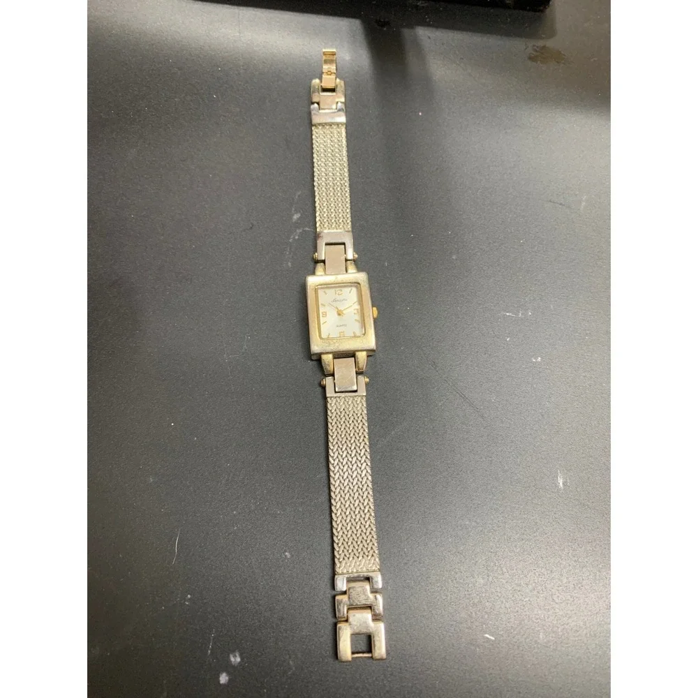 Lexington Quartz Watch Womens Gold Silver Tone Rectangle Face Mesh Band 60840